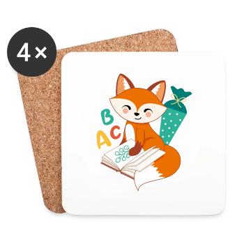 Renard avec cône d’école inscription à l’école enfant écolier - Dessous de verre (lot de 4) - blanc - Devant