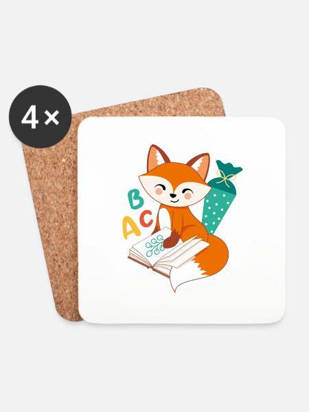 Fox with school cone school enrollment school child - Coasters (set of 4) - white