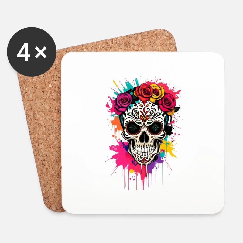 Viva Vida Skull - Untersetzer (4er-Set) - Weiß