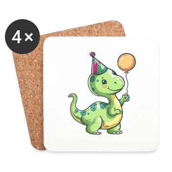 dinosaure brontosaure anniversaire bébé - Dessous de verre (lot de 4) - blanc - Devant