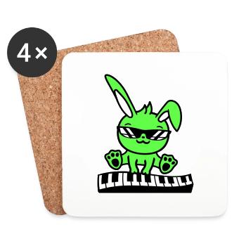 Easter Bunny Rabbit Cute Piano Keyboard Playing - Coasters (set of 4) - white - Front