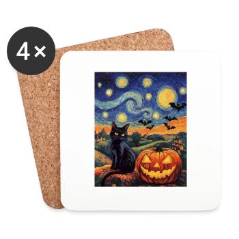 Halloween Gift Women Cat Men Kids Decoration - Coasters (set of 4) - white - Front