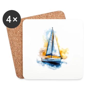 Sailboat motif in watercolor design - Coasters (set of 4) - white - Front