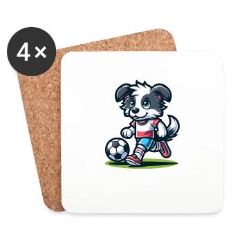 Soccer Playing Dog Drawing - Coasters (set of 4) - white - Front
