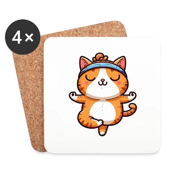 Katze Yoga Meditation Meditieren Balancieren - Untersetzer (4er-Set) - Weiß - Vorne