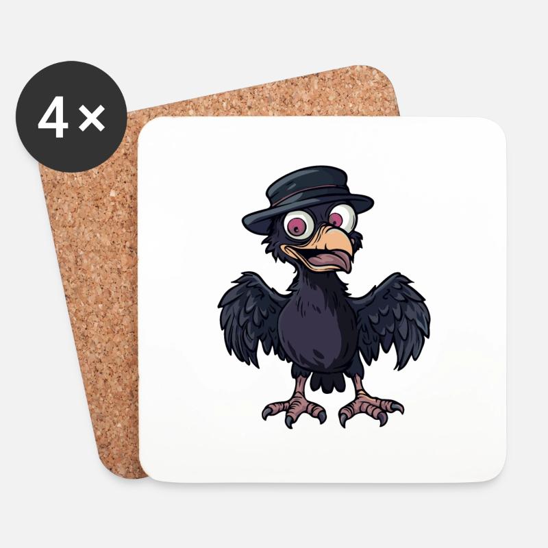 Rabe Vogel Halloween Lustig Zombie - Untersetzer (4er-Set) - Weiß