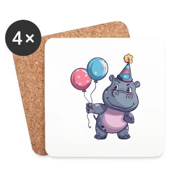 Hippopotame Anniversaire BD - Dessous de verre (lot de 4) - blanc - Devant