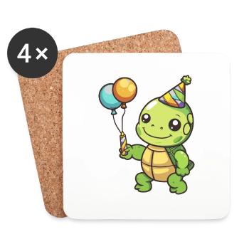 Bande dessinée d’anniversaire de tortue - Dessous de verre (lot de 4) - blanc - Devant
