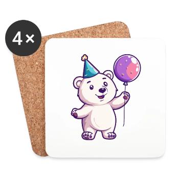 Polar Bear Birthday Comic - Coasters (set of 4) - white - Front