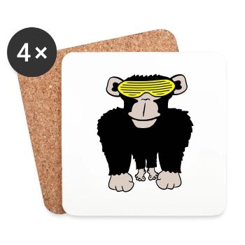 Funky Sonnenbrille Gorilla Cooler Party Affe Spaß - Untersetzer (4er-Set) - Weiß - Vorne