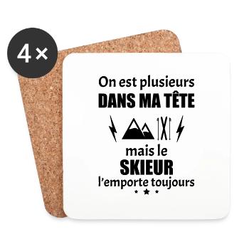 On est plusieurs dans ma tête skieur, ski,montagne - Dessous de verre (lot de 4) - blanc - Devant
