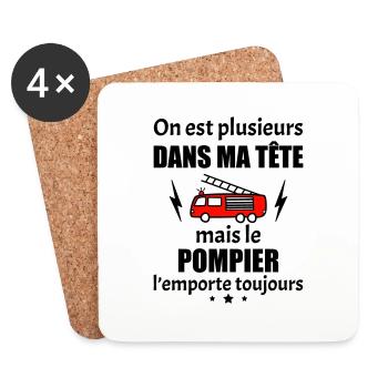 Dans ma tête pompier, sapeur pompieur,camion - Dessous de verre (lot de 4) - blanc - Devant