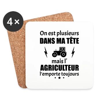 Dans ma tête agriculteur, agriculture,tracteur - Dessous de verre (lot de 4) - blanc - Devant
