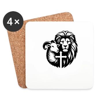 Vêtements chrétiens Lion et agneau avec croix - Dessous de verre (lot de 4) - blanc - Devant