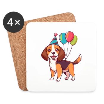 Beagle Hunde Geburtstag Comic - Untersetzer (4er-Set) - Weiß - Vorne