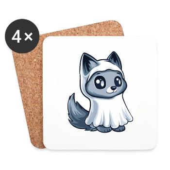 Wolf Halloween Funny Ghost - Coasters (set of 4) - white - Front