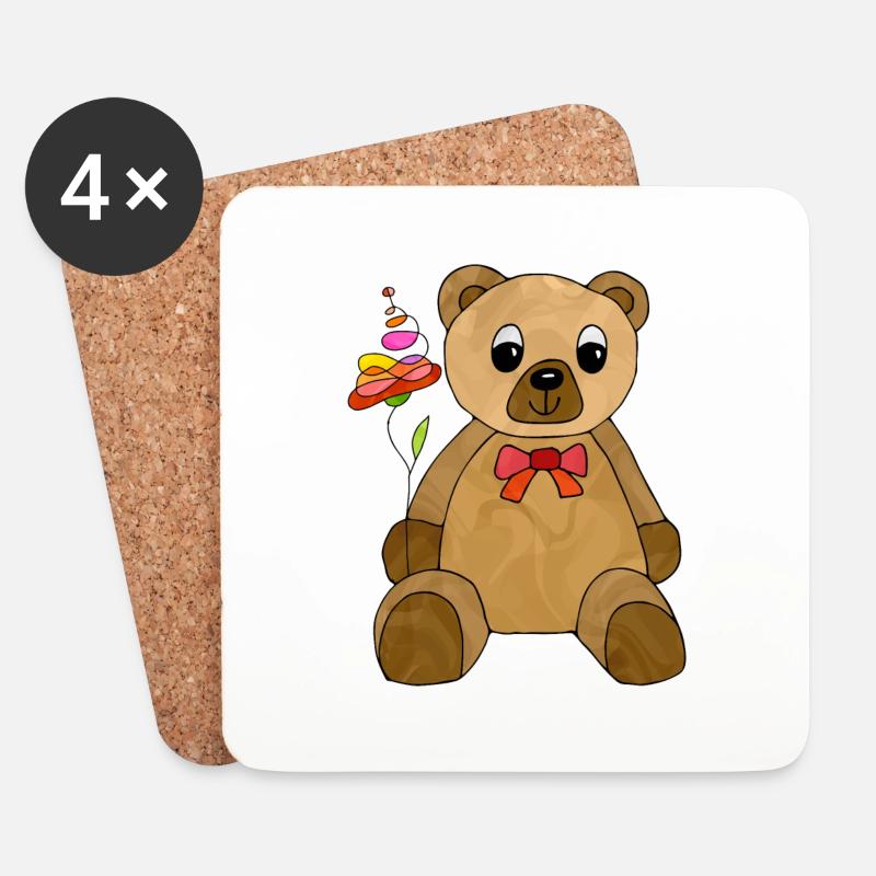 Teddybär - Untersetzer (4er-Set) - Weiß