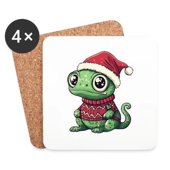Chameleon Weihnachten - Untersetzer (4er-Set) - Weiß - Vorne