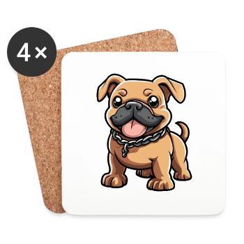 Bouledogue Chien Bande Dessinée Mignon - Dessous de verre (lot de 4) - blanc - Devant