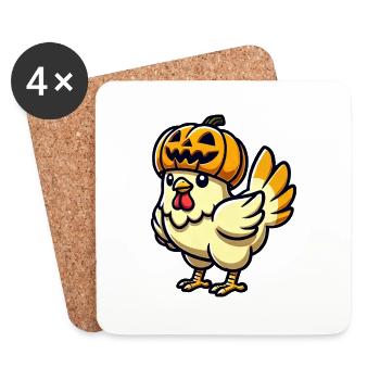 Halloween Poulet Citrouille Dessin animé Octobre - Dessous de verre (lot de 4) - blanc - Devant