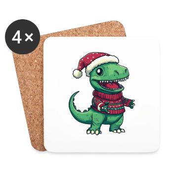 Dinosaur T-Rex Christmas Comic - Coasters (set of 4) - white - Front