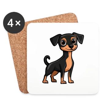 Pinscher chien bande dessinée mignon - Dessous de verre (lot de 4) - blanc - Devant