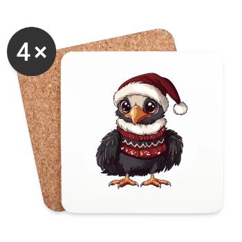 corbeau harpie oiseau bande dessinée de Noël - Dessous de verre (lot de 4) - blanc - Devant