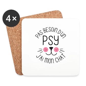 Pas besoin d un psy j ai mon chat mignon - Dessous de verre (lot de 4) - blanc - Devant