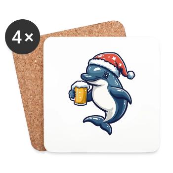 Dolphin Christmas Beer - Coasters (set of 4) - white - Front