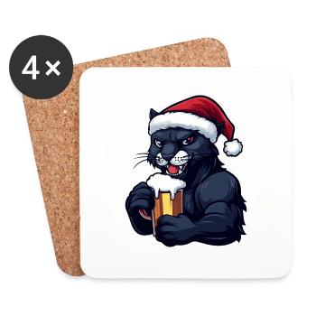 Panther Weihnachten Bier - Untersetzer (4er-Set) - Weiß - Vorne