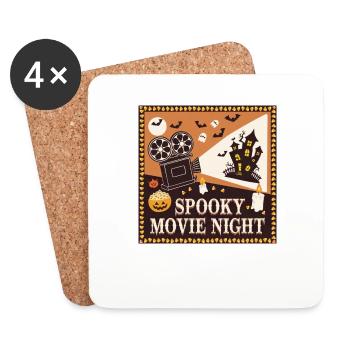 Halloween-Shirt, Spooky Movie Night - Untersetzer (4er-Set) - Weiß - Vorne