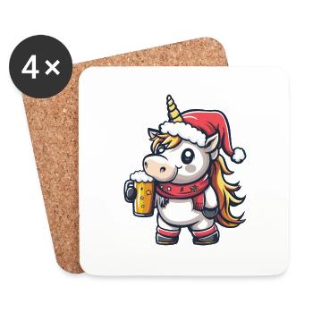 Einhorn Bier Xmas Weihnachten - Untersetzer (4er-Set) - Weiß - Vorne