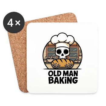 Old Man Baking Skull mit Bäckermütze mit Brot - Untersetzer (4er-Set) - Weiß - Vorne
