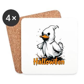Spooky Duck Ghost Halloween T-Shirt | Cute Ghostly - Coasters (set of 4) - white - Front