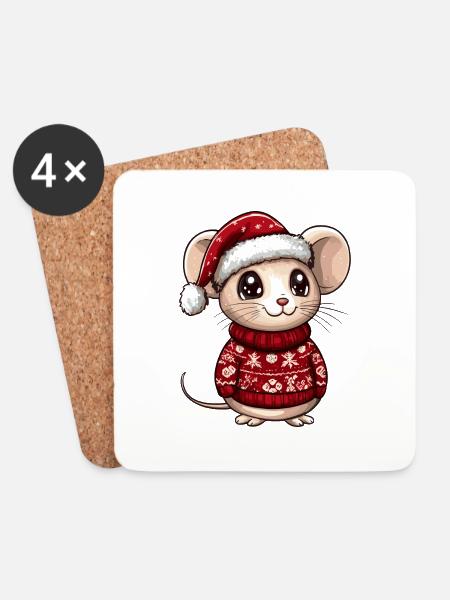 Maus Weihnachten Comic - Untersetzer (4er-Set) - Weiß