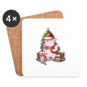 Santa Claus Piglet Santa Christmas Skater - Coasters (set of 4) - white - Front