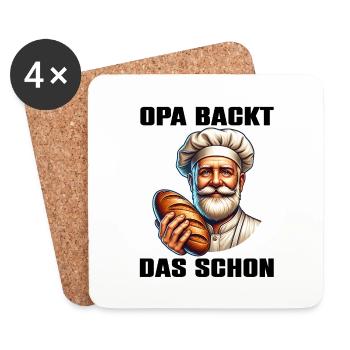 Opa backt das schon - Bäcker mit Broten - Untersetzer (4er-Set) - Weiß - Vorne
