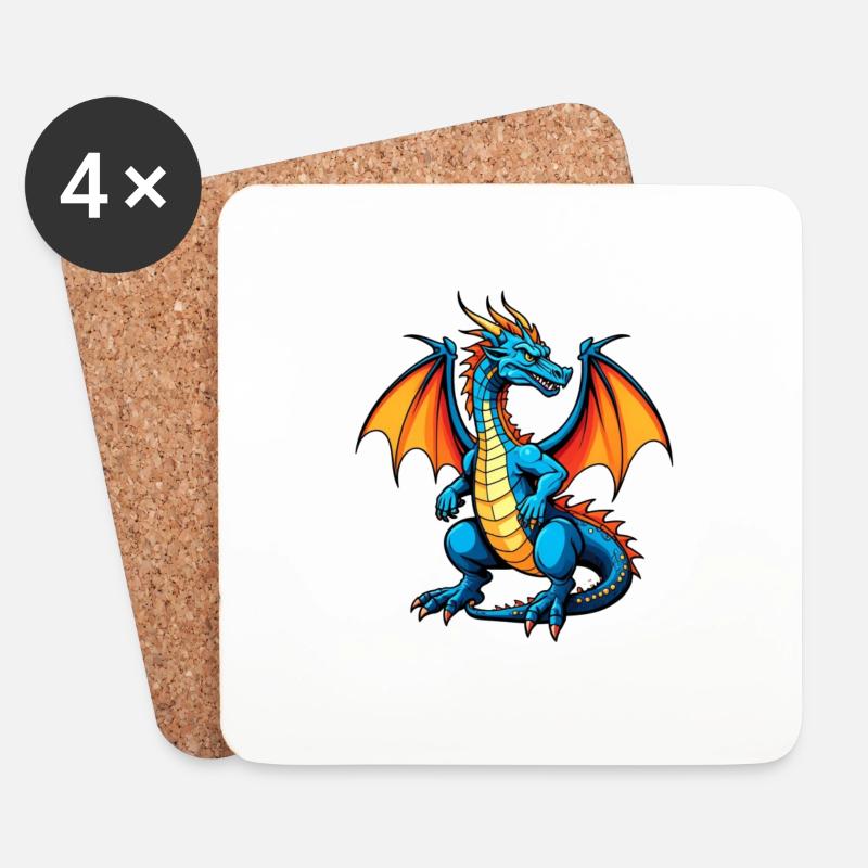 Blauer Dragon - Untersetzer (4er-Set) - Weiß