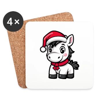 Cheval Noël Mignon - Dessous de verre (lot de 4) - blanc - Devant