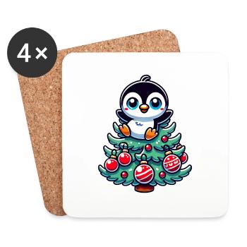 Lustiger Pinguin Tannenbaum Weihnachtsfest - Untersetzer (4er-Set) - Weiß - Vorne