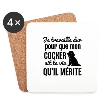 Je travaille dur pour mon cocker - Dessous de verre (lot de 4) - blanc - Devant
