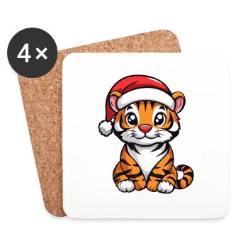Tiger Weihnachten Niedlich - Untersetzer (4er-Set) - Weiß - Vorne