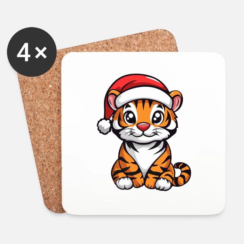 Tiger Weihnachten Niedlich - Untersetzer (4er-Set) - Weiß