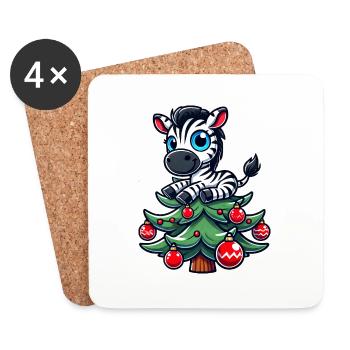 Süßes Zebra Weihnachtsbaum Skurriler Weihnachtsman - Untersetzer (4er-Set) - Weiß - Vorne