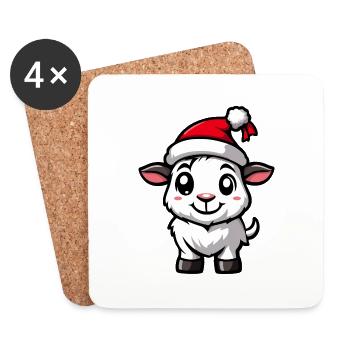 Chèvre de montagne Noël mignon - Dessous de verre (lot de 4) - blanc - Devant