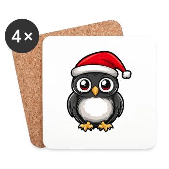 Eule Weihnachten Niedlich - Untersetzer (4er-Set) - Weiß - Vorne