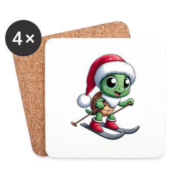 Christmas Turtle Santa Skier Winterspor - Coasters (set of 4) - white - Front