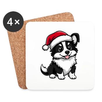 Border Collie Hund Weihnachten Niedlich - Untersetzer (4er-Set) - Weiß - Vorne