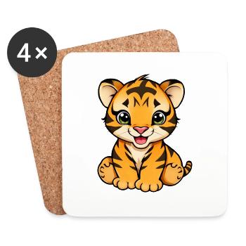 Confident Cartoon Tiger Cub - Coasters (set of 4) - white - Front