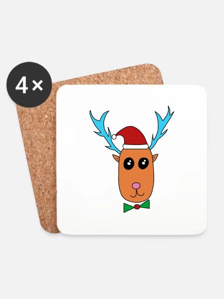 Rentier feiert Weihnachten - Untersetzer (4er-Set) - Weiß